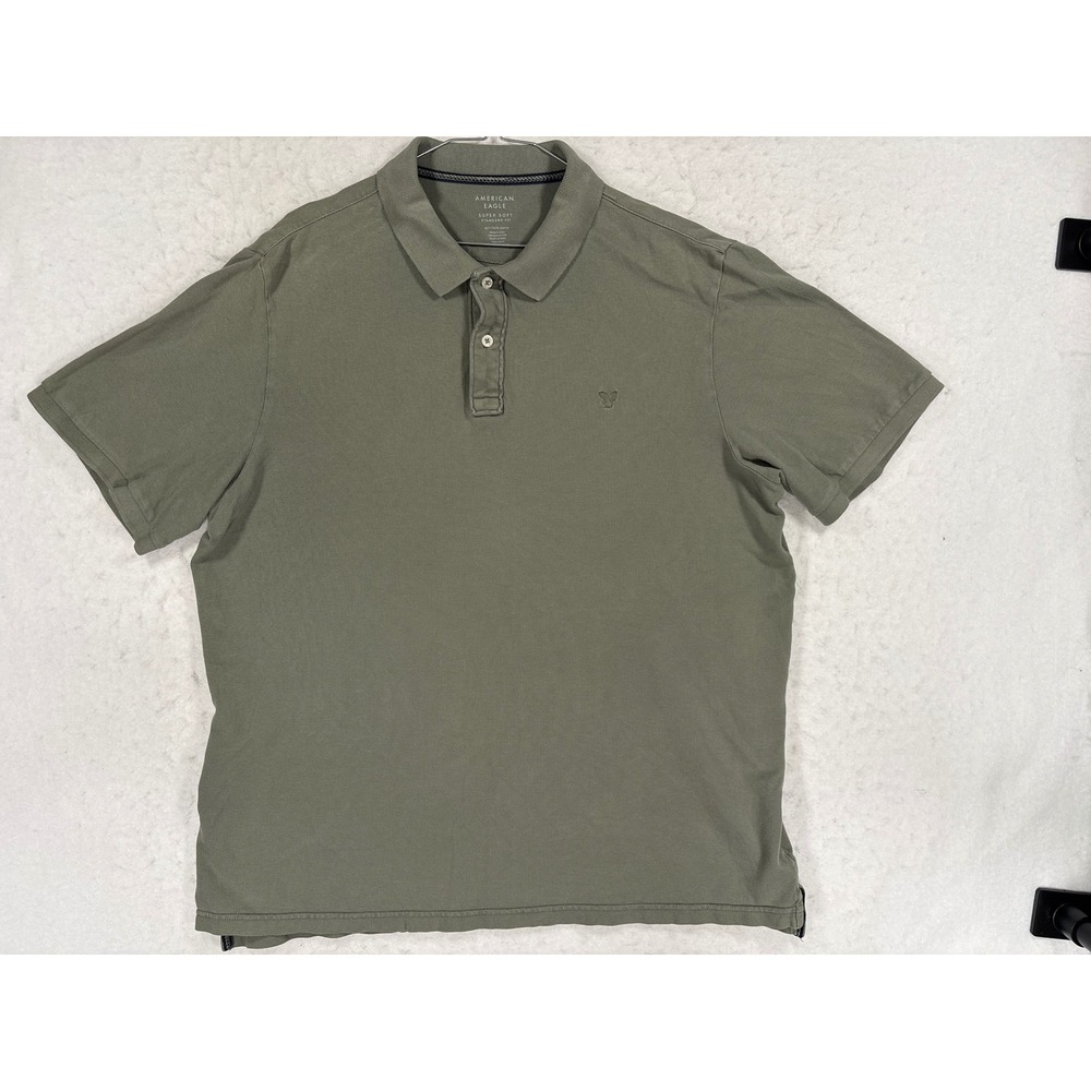 American Eagle Mens XLT Super Soft Standard Fit Cotton Polo Shirt Olive Green